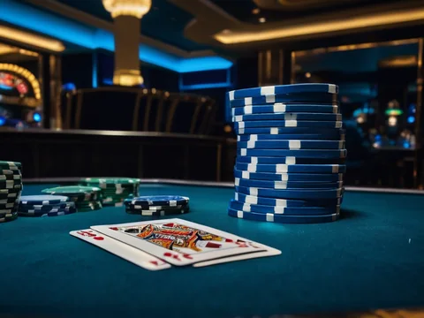 3D Baccarat on the AllPanel deck &mdash; a baccarat table corner in a blue-lit room