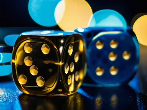 Lucky 7 on the AllPanel deck &mdash; dice and stacked chips on a glossy table